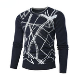 Spring Men's Round Neck Pullover Sweater Long Sleeve Jacquard Knitted Tshirts Trend Slim Patchwork Jumper for Autumn Mart Lion 11 blue L 