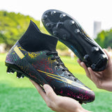 Men's Soccer Shoes Kids Football Ankle Boots Children Leather Soccer Training Sneakers Outdoor Cleats Mart Lion see chart 38 