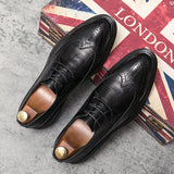 Brogue Men's Dress Shoes Plaid Split Leather Oxfords Elegant Sapato Social Masculino Mart Lion   