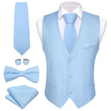 Elegant Vest for Men's Pink Solid Satin Waistcoat Tie Bowtie Hanky Set Sleeveless Jacket Wedding Formal Gilet Suit Barry Wang MartLion 2430 S 