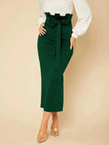 Casual Grace -waisted Paper Bag Waist Wrap Hip Belt Knit  Bow Solid Green Color Simple Hip  Skirt For Women MartLion   