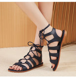 summer women's outerwear sandals roman style shoes Ladies' casual flats tie design walking and work wear MartLion   