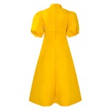 Party Dresses Woman Bow Collar Short Sleeve  Waisted Pleated Ankle Length Birthday Party Robe MartLion   