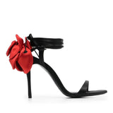 Women's Round Toe Slender High Heel Silk Rose Heel Strap Large Slotted Sandals Occidental Show Banquet Shoes MartLion   