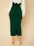 Casual Grace -waisted Paper Bag Waist Wrap Hip Belt Knit  Bow Solid Green Color Simple Hip  Skirt For Women MartLion   