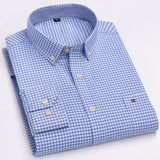 Men's 100% Cotton Plaid Checkered Long Sleeve Oxford Shirt Front Patch Chest Pocket Button-down Striped Versatile Casual Mart Lion L508 42 