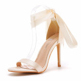 Fish Mouth High Heel Strap Sandals Beautiful Ribbon Silk Fabric High Heel Women's Shoes Banquet Wedding Dress MartLion   