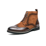 Classic High-top Men Brogues Shoes Leather Dress Brown Suede Sapato Social Masculino MartLion brown X8503-11 38 CHINA