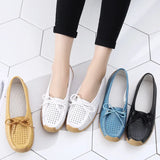 Women Shoes Moccasins Flats Loafers Genuine Leather Slip on Ballet Bowtie MartLion   