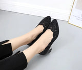 Hollow Out Genuine Leather Pumps Women Shoes Med Heels Square Diamond Mesh Ladies Office  Crystal MartLion   