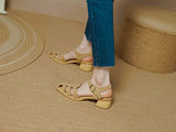 Summer Women Shoes Round Toe Sandals Casual Suede Roman Heels Green Genuine Leather Mid Heels MartLion   