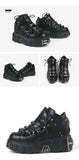 Punk Style Women Shoes Lace-up heel height 6CM Platform Woman Gothic Ankle Rock Boots Metal Decor Woman Sneakers MartLion   