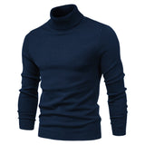 Winter Turtleneck Thick Men's Sweaters Casual Turtle Neck Solid Color Warm Slim Turtleneck Sweaters Pullover Mart Lion HIGH001-Navy Size S 50-55kg 