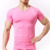 Men's Sheer Undershirts Ice Silk Mesh See through Basics Shirts Fitness Bodybuilding Underwear MartLion Hot pink S Pack of 1