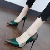 Spring High Heels Women Pumps Pointed Toe Office Lady Working Shoes French Style Female Footware Black Green Mart Lion   