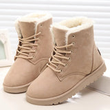 Women Snow Boots Winter Flat Lace Up Platform Ladies Warm Shoes Flock Fur Suede Ankle Female Black Mart Lion Beige 4.5 