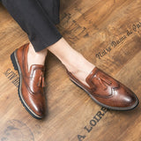 Brogue Dress Shoes Men's Formal Soft Split Leather Slip On Loafers Flat Work Footwear Mart Lion   