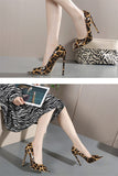 Liyke Shoes Pumps Women Leopard Print Pointed Peep Toe Stripper Heels Party Female Sandals Stiletto Zapatos Mujer Mart Lion   