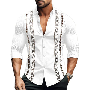 Men's Clothes Casual Solid Color T-shirt Pullover Button Turn-down Collar Daily Tops Long Sleeve Shirt Men Clothing MartLion   