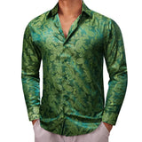 Luxury Shirt Men's Silk Paisley Embroidered Blue Green Gold White Black Teal Slim Fit Male Blouses Long Sleeve Tops Barry Wang MartLion   