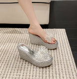 Liyke PVC Transparent Slippers Women Fashion Crystal Bowknot Summer Designer Slides Shoes High Heels Platform Wedge Sandals Mart Lion   