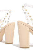 Luxury Brand Design Summer Rivet High Heels Women's Thick Heel Sandals Mid-heel Open Toe With PVC  Buckle Strap Square Heel Mart Lion   