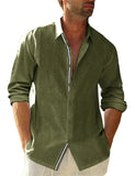 Autumn Solid Men's Shirt Baggy Long Sleeve Button Hawaiian 100% Cotton Linen Shirt Blouse Camisa Masculina Streetwear MartLion S95532342 M 