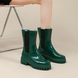 Women Outer Wear Rain Boots Cute Waterproof Shoes Short Middle Slip Women Rain Solid Thick Sole Rubber MartLion Green-Middle 36 