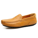 Men's Casual Leather Shoes Summer Luxury Brand Loafers Moccasins Hollow Out Breathable Slip on Driving Mart Lion Yellow 38 