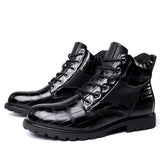 Men's Boots Autumn Spring Leather Round Toe Vintage Crocodile Pattern Shoes Leisure High Top Mart Lion   