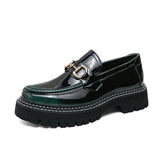 Men's Penny Shoes Spring Patent Leather Lazy Student Platform Slip-On Height Increasing Loafers MartLion Green Shoes 38 