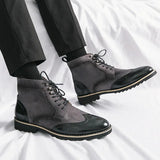 Classic High-top Men Brogues Shoes Leather Dress Brown Suede Sapato Social Masculino MartLion   