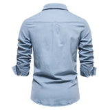 Cotton Men's Denim Shirt Solid Color Single Pocket Casual Long Sleeve Shirt MartLion   