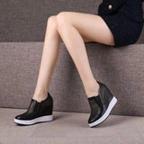 Woman Platform Wedge Sneakers Women 12cm Height Increasing Ladies Walking Slip on Casual Vulcanized shoes MartLion black 33 