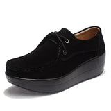 Autumn Shoes Platform Shoes Cow Suede Leather Flats Thick Sole Women's Loafers Moccasins MartLion black 42 