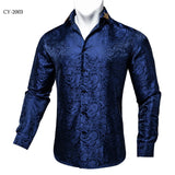 Paisley Floral Men's Shirt Silver White Casual Long Sleeve Social Collar Shirts Brand Button Blouses MartLion   