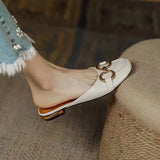 French Vintage Women Sandals Summer Elegant Low Heel Shoes Lazy Casual Muller MartLion   