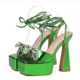 Liyke Gold Green Cross Strap Women Platform Sandals Crystal Bowknot Summer Party Wedding High Heels Pole Dance Shoes Mart Lion   