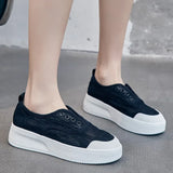 Summer Shoes Women Sneakers Breathable Lace Shoes Flats Ladies Thick Sole Black White MartLion   