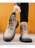 Autumn Winter Khaki Ankle Boots Men's Casual Lace-up Platform Work Para Hombre MartLion   