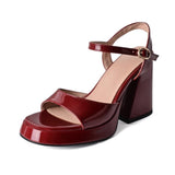 Summer Shoes Women's Platform Shoes Thick Sole Sandals Square High Heels MartLion Wine red 43 