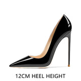 Pointed Shallow Mouth Patent Leather Stiletto Heels Women's Single Shoes MartLion Black 12CM 36 CHINA