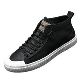 100% Genuine Leather Shoes Men's High top Footwear Street Style Black White Casual MartLion   