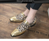 British Style Golden Lepoard Shoes Men's Luxury Dress Pointed Toe Leather Casual zapatos de vestir MartLion   