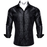 Luxury Shirts Men's Long Sleeve Silk Gold Blue White Black Red Green Purple Silver Paisley Embroidered Casual Blouses Lapel MartLion 0495 S 