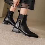 Autumn Genuine Leather Women Boots Pointed Toe Boots Winter Ankle Short Chelsea Leather Shoes MartLion   