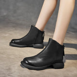 Autumn Winter Genuine Leather Shoes Women Boots Cow Soft Thick Sole Non-slip Black MartLion   