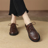 Retro Women's Shoes Spring Genuine Leather Oxfords Loafers Round Toe Bullock Platform MartLion   