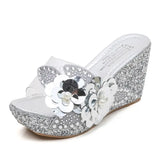 Platform Slippers Wedge Slides Women Summer Shoes Beach Sandals With Heels Pearl Flower MartLion   