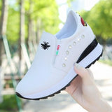 Women's Casual Shoes White Wedge Platform Outdoor Chunky Sneakers Breathable Height Increasing Female